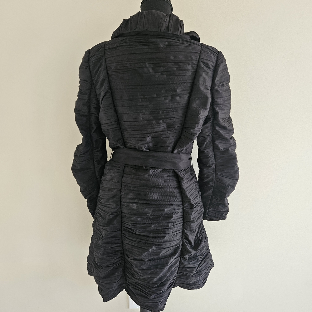 Samuel Dong Black Ruched Long Coat - Picture 2 of 3